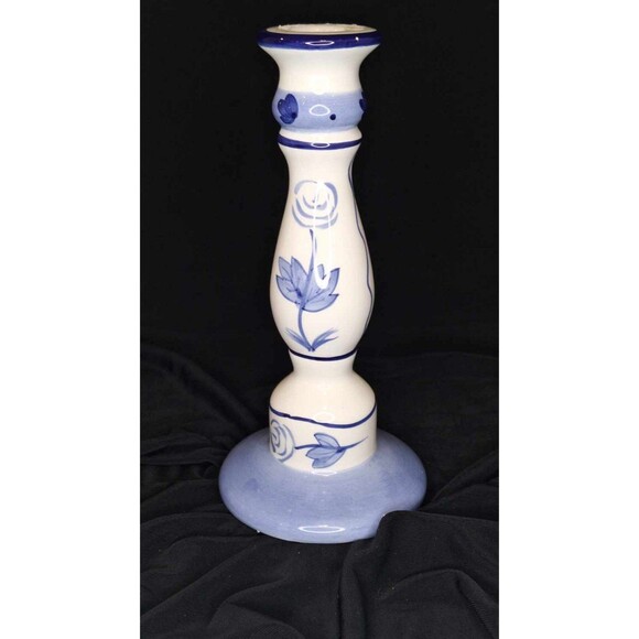 Set of 2 Candle Holders Blue Floral Design Possibly Lillian Vernon, Not Marked - Picture 2 of 12